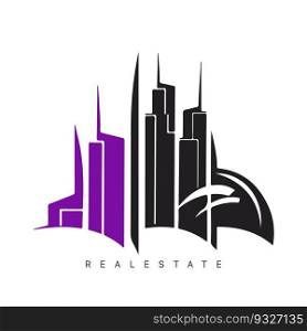 Real estate logo design with line art style. City building vector abstract for Logo Design Inspiration.. Real estate logo design with line art style. City building vector abstract for Logo Design Inspiration