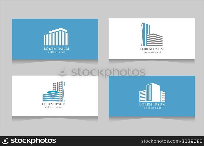 Real estate logo with business card template design. Real estate logo with business card template design. Company logotype with house, vector illustration