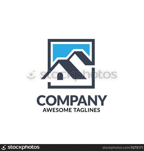 real estate logo with two house vector design concept