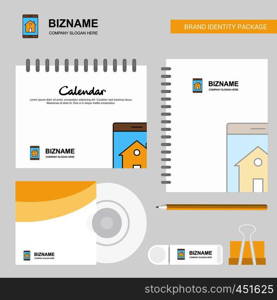 Real estate on phone Logo, Calendar Template, CD Cover, Diary and USB Brand Stationary Package Design Vector Template