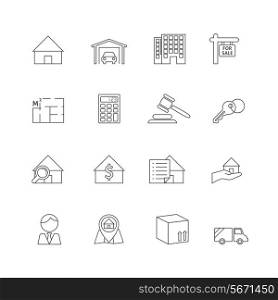 Real estate outline icons set of commercial property business isolated vector illustration