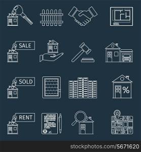 Real estate outline icons set of house apartment and commercial property isolated vector illustration