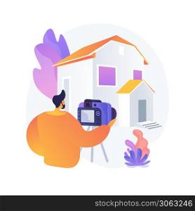 Real estate photography abstract concept vector illustration. Property photography services, realty agency advertisement, house preparation, photo editing, online listing abstract metaphor.. Real estate photography abstract concept vector illustration.