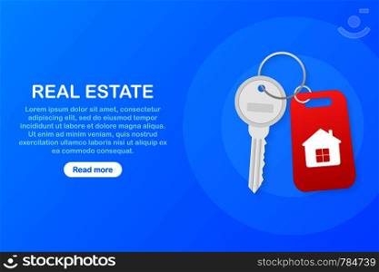 Real Estate pictogram concept, template for sales, rental, advertising. Sign on the home key. Vector stock illustration.