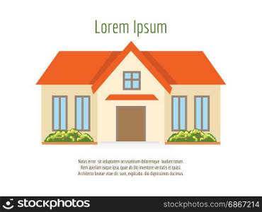 Real estate poster with house. Real estate or home rent poster design with flat house on white backdrop, vector ilustration