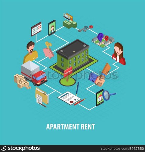 Real estate rent concept with isometric house searching and choosing icons vector illustration. Real Estate Rent Concept
