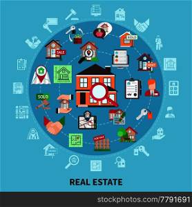 Real estate round composition with isolated icon set combined in big circle vector illustration. Real Estate Round Composition