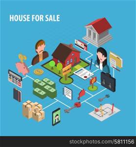 Real estate sale concept with isometric realtors figures vector illustration. Real Estate Sale Concept