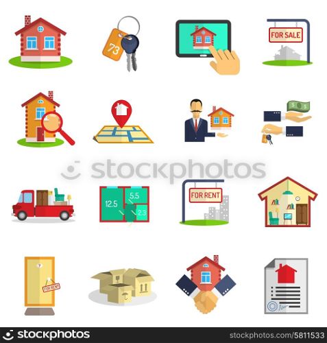 Real estate sale rent icons set on white background flat isolated vector illustration . Real estate icons set