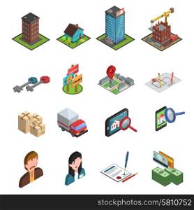 Real estate searching building and sale icon isometric set isolated vector illustration. Real Estate Icon Isometric