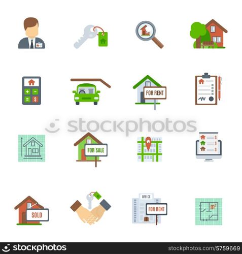 Real estate searching choosing and valuation flat icon set isolated vector illustration. Real Estate Flat Icon