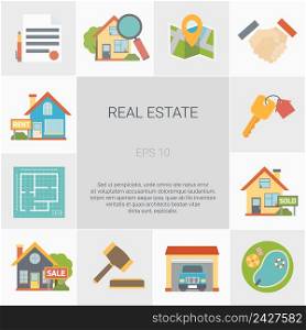 Real estate square icons set with house symbols flat isolated vector illustration. Real Estate Square Icons Set
