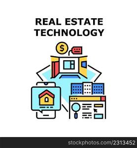 Real Estate Technology Vector Icon Concept. Real Estate Technology For Searching And Researching Apartment Or House Online On Website And Mobile Phone Application Color Illustration. Real Estate Technology Vector Color Illustration