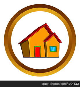 Real estate vector icon in golden circle, cartoon style isolated on white background. Real estate vector icon