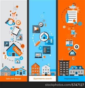Real estate vertical banners set with sale and rental apartment search and improvements elements isolated vector illustration