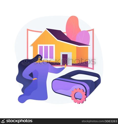 Real estate virtual tour abstract concept vector illustration. VR house tour, real estate agent, listing video walk-through, buying experience, home staging, potential buyer abstract metaphor.. Real estate virtual tour abstract concept vector illustration.