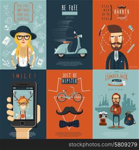 Real free hipster in skinny jeans barber shop scooter flat icons composition poster abstract isolated vector illustration. Hipster flat icons composition poster