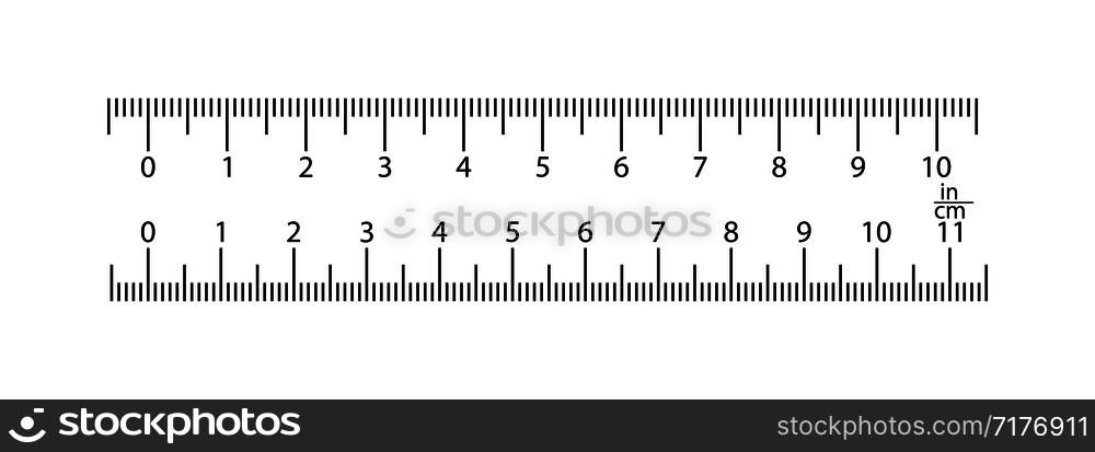 real ruler is 11 inches and 10 inches. 1 division is 1 millimeter, 1 division is 1 inch. Transparent background.