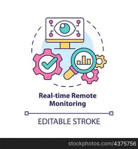Real time remote monitoring concept icon. Controlling systems remotely abstract idea thin line illustration. Isolated outline drawing. Editable stroke. Roboto-Medium, Myriad Pro-Bold fonts used. Real time remote monitoring concept icon