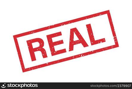 Real word grunge rubber st&for media and documents. Real sign sticker. Symbol of truth. Grunge red vintage square label. Vector illustration isolated on white background.. Real word grunge rubber st&for media and documents. Real sign sticker. Symbol of truth. Grunge red vintage square label. Vector illustration isolated on white background