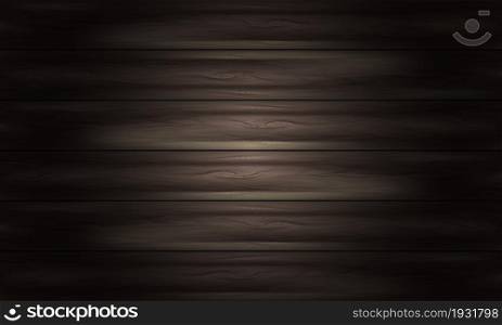 Realisitc brown wood plank with dim light background vector illustration.