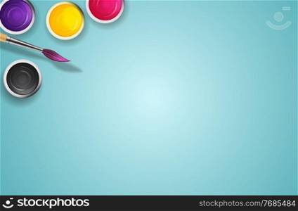 Realistic 3d background, tins with brush and Palette art background. Vector Illustration. Realistic 3d background, tins with brush and Palette art background. Vector Illustration EPS10
