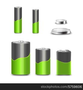 Realistic 3d battery types decorative icons set isolated vector illustration
