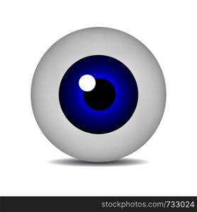Realistic 3d blue eyeball isolated on white background. Human iris icon. Medicine template. Vector illustration for design.