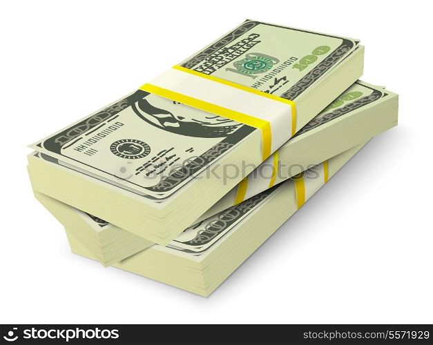 Realistic 3d dollar cash banknotes stack money concept vector illustration