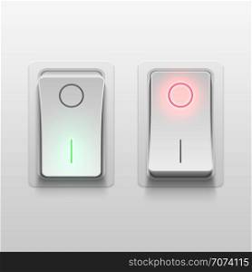 Realistic 3d electric toggle switches vector illustration. Electric light realistic switch control. Realistic 3d electric toggle switches vector illustration