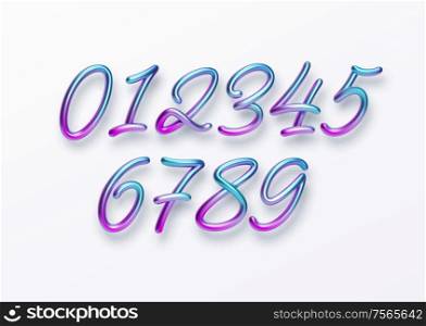 Realistic 3d golden font color rainbow holographic numbers isolated on white background. Design element for holiday greeting flyers, banners, certificates, postcards. Vector illustration EPS10. Realistic 3d golden font color rainbow holographic numbers isolated on white background. Design element for holiday greeting flyers, banners, certificates, postcards. Vector illustration