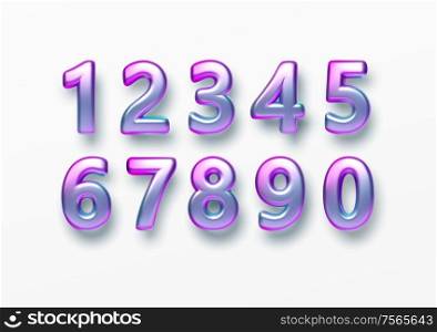 Realistic 3d golden font color rainbow holographic numbers isolated on white background. Design element for holiday greeting flyers, banners, certificates, postcards. Vector illustration EPS10. Realistic 3d golden font color rainbow holographic numbers isolated on white background. Design element for holiday greeting flyers, banners, certificates, postcards. Vector illustration
