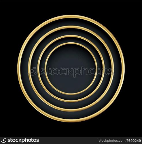 Realistic 3d golden round frame isolated on black background. Luxury gold decorative element. Vector illustration EPS10. Realistic 3d golden round frame isolated on black background. Luxury gold decorative element. Vector illustration