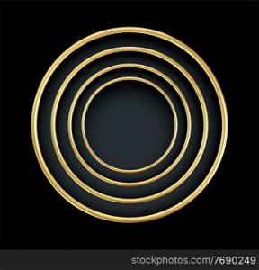 Realistic 3d golden round frame isolated on black background. Luxury gold decorative element. Vector illustration EPS10. Realistic 3d golden round frame isolated on black background. Luxury gold decorative element. Vector illustration