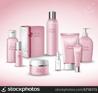 Realistic 3d Luxury Collection Cosmetics Face Beauty Care Products Packages Set Vector Illustration