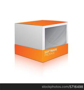 Realistic 3d orange carton software package box isolated on white background vector illustration