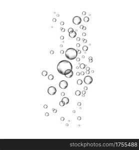 Realistic 3d oxygen bubbles stream in water, sea, aquarium. Soda pop. Fizzy drink. Undersea vector texture.