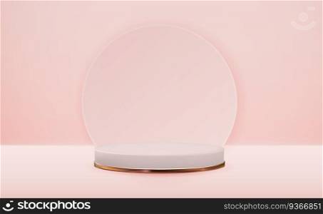 Realistic 3d pedestal over pink background. Trendy empty podium display for ads cosmetic product presentation, fashion magazine. Copy space vector illustration EPS10. Realistic 3d pedestal over pink background. Trendy empty podium display for ads cosmetic product presentation, fashion magazine. Copy space vector illustration