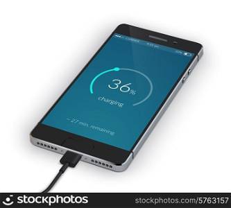 Realistic 3d smartphone mobile device charging isolated on white background vector illustration