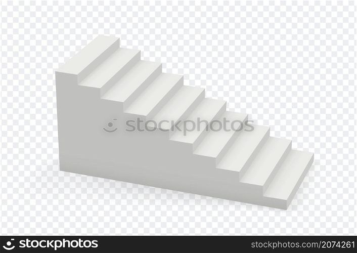 Realistic 3d staircase. Steps up, white stair isolated on transparent background. Ladder, abstract building architecture vector element. Illustration staircase career, achievement climb. Realistic 3d staircase. Steps up, white stair isolated on transparent background. Ladder, abstract building architecture vector element