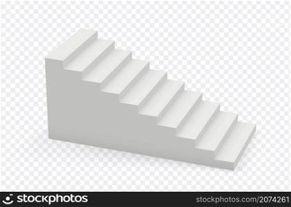 Realistic 3d staircase. Steps up, white stair isolated on transparent background. Ladder, abstract building architecture vector element. Illustration staircase career, achievement climb. Realistic 3d staircase. Steps up, white stair isolated on transparent background. Ladder, abstract building architecture vector element