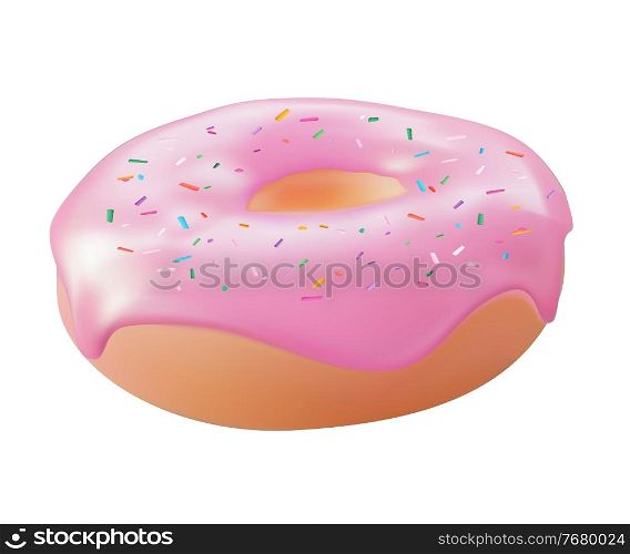 Realistic 3d sweet tasty donut with pink strawberry icing. Vector illustration.. Realistic 3d sweet tasty donut with pink strawberry icing. Vector illustration EPS10