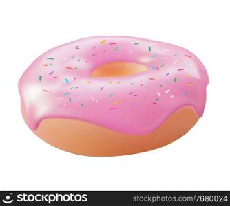 Realistic 3d sweet tasty donut with pink strawberry icing. Vector illustration.. Realistic 3d sweet tasty donut with pink strawberry icing. Vector illustration EPS10