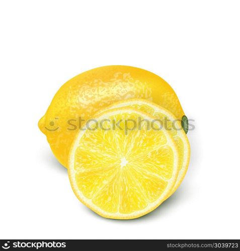 Realistic 3d Vector Illustration of sliced yellow lemon fruit. C. Realistic 3d Vector Illustration of sliced yellow lemon fruit. Colourful citrus. Good for packaging design and ad. EPS 10.
