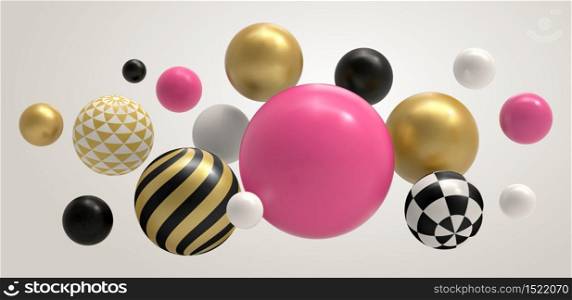 Realistic abstract 3D ball. Geometric memphis composition, geometrical basic sphere colored concept vector background illustration. Sphere ball and bubble color multicolored pattern ball. Realistic abstract 3D ball. Geometric memphis composition, geometrical basic sphere colored concept vector background illustration