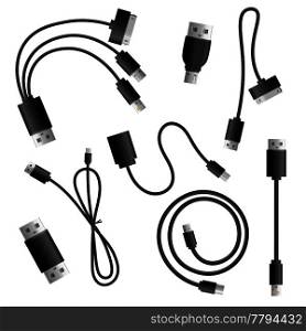 Realistic adapter cable connectors types collection of isolated data exchange and multimedia adapter computer cable images vector illustration. Realistic Adapter Cables Set