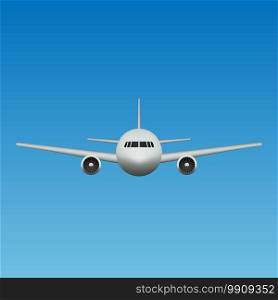 Realistic Airplane isolated front view. Template for flight trip banner or ticket. Realistic Airplane isolated front view