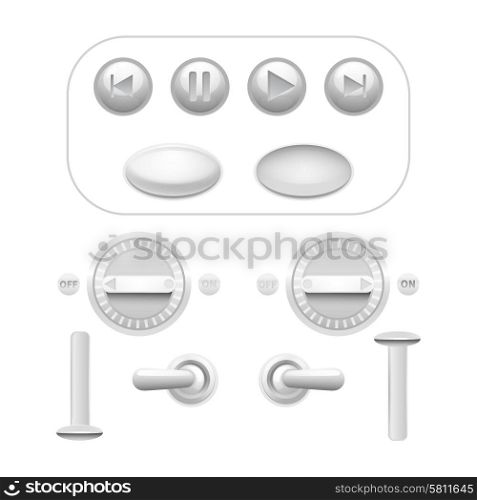 Realistic analog button and trigger set white isolated vector illustration. Button Set White