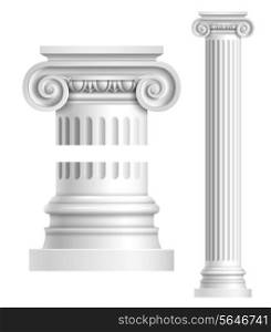 Realistic antique ionic column isolated on white background vector illustration