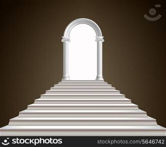 Realistic antique ionic column marble arch with staircase vector illustration